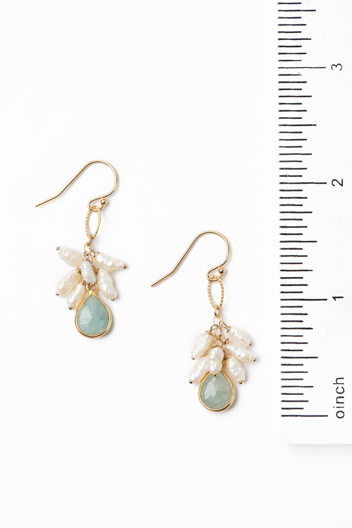 Dreams & Flowers Aquamarine, Pearl Simple Earrings