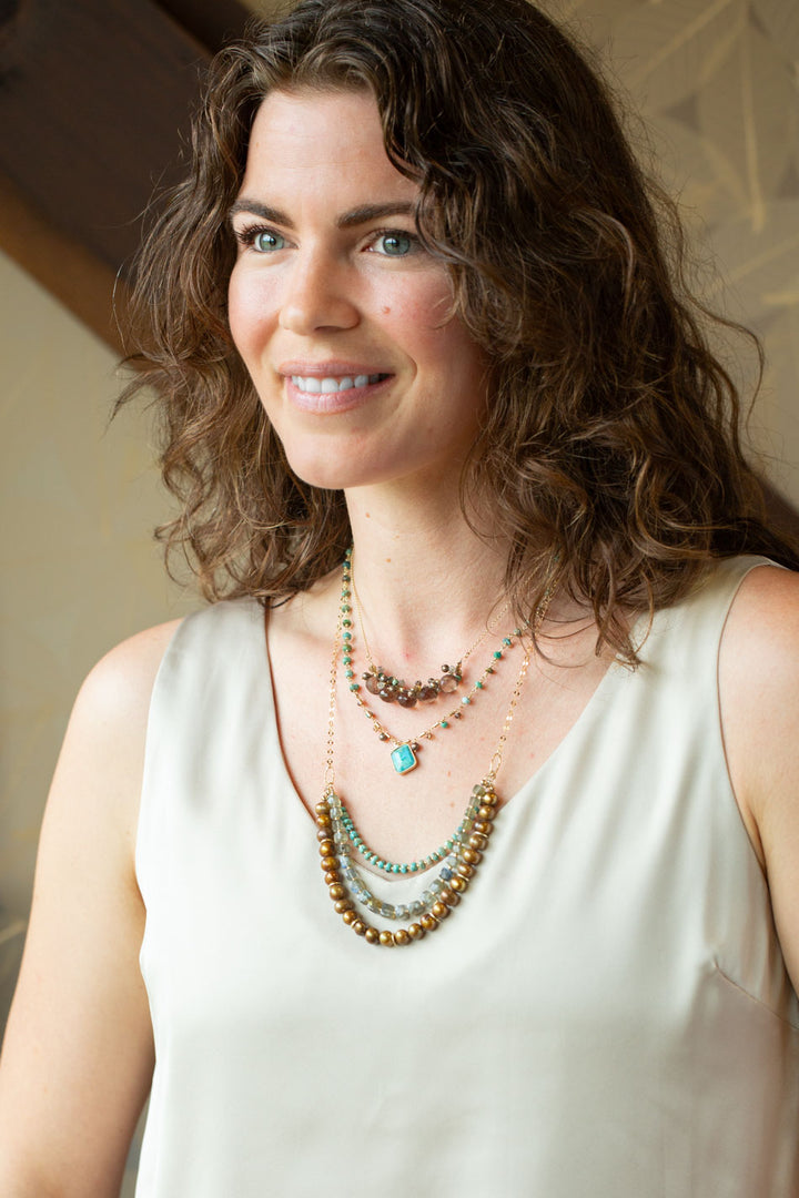 Desert Sunset 22-24" Turquoise, Freshwater Pearl, Labradorite Multistrand Necklace
