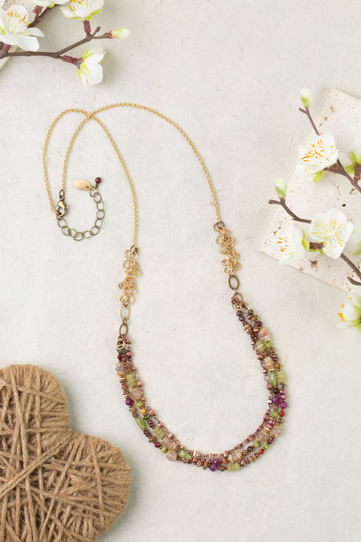Dominion 26-28" Muscovite, Peridot, Mookaite Multistrand Necklace