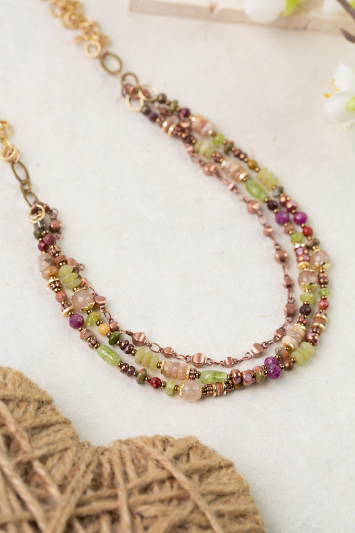 Dominion 26-28" Muscovite, Peridot, Mookaite Multistrand Necklace