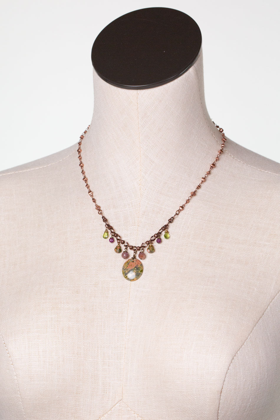 Dominion 17.5-19.5" Peridot, Ruby With Unakite Focal Statement Necklace