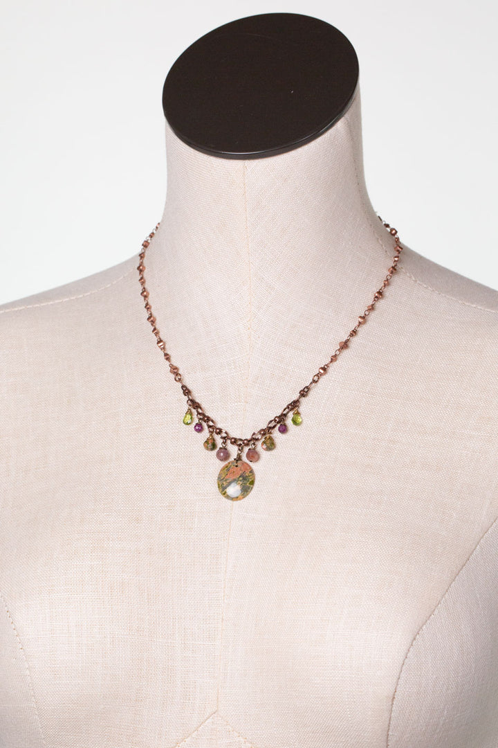 Dominion 17.5-19.5" Peridot, Ruby With Unakite Focal Statement Necklace