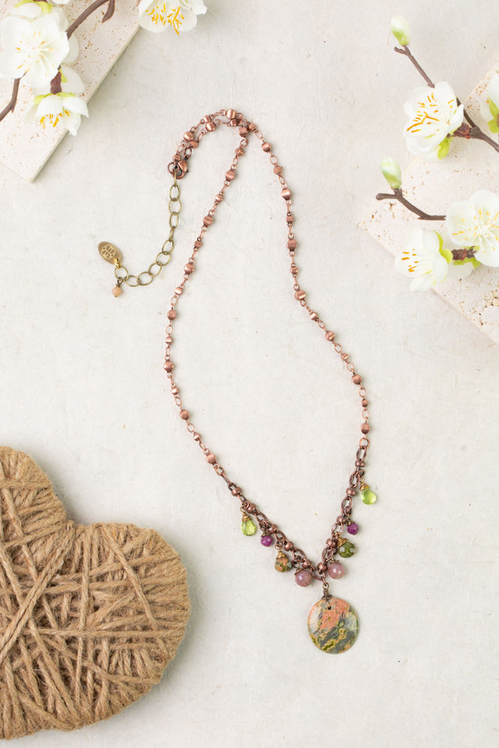 Dominion 17.5-19.5" Peridot, Ruby With Unakite Focal Statement Necklace