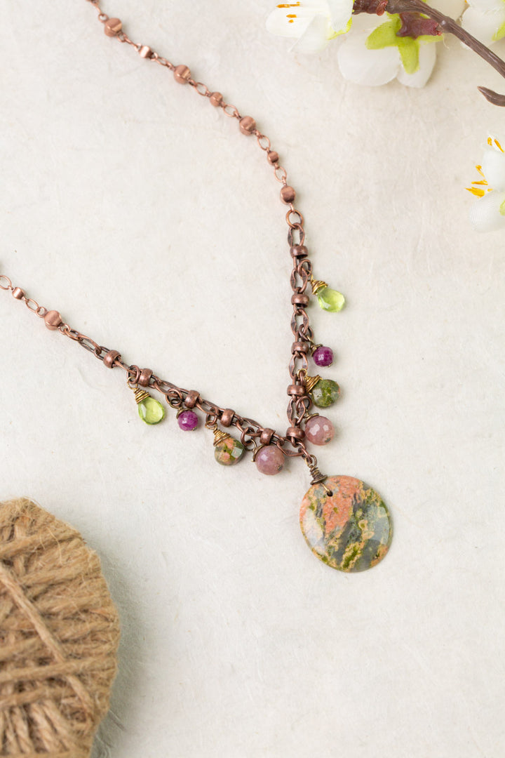 Dominion 17.5-19.5" Peridot, Ruby With Unakite Focal Statement Necklace