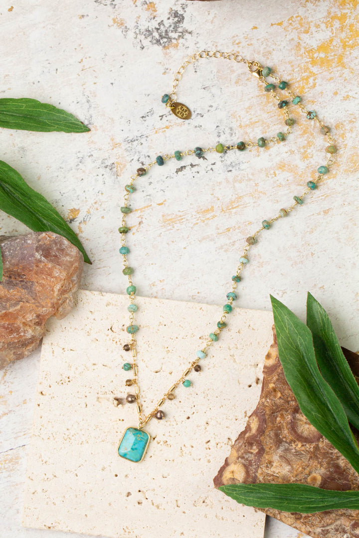 Desert Sunset 16.5-18.5" Freshwater Pearl, Smokey Quartz With Turquoise Simple Necklace