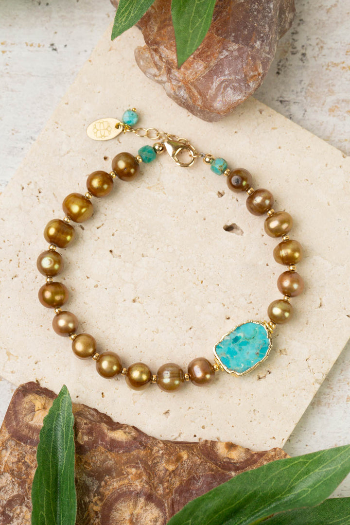 Desert Sunset 7.5-8.5" Freshwater Pearl With Turquoise Simple Bracelet