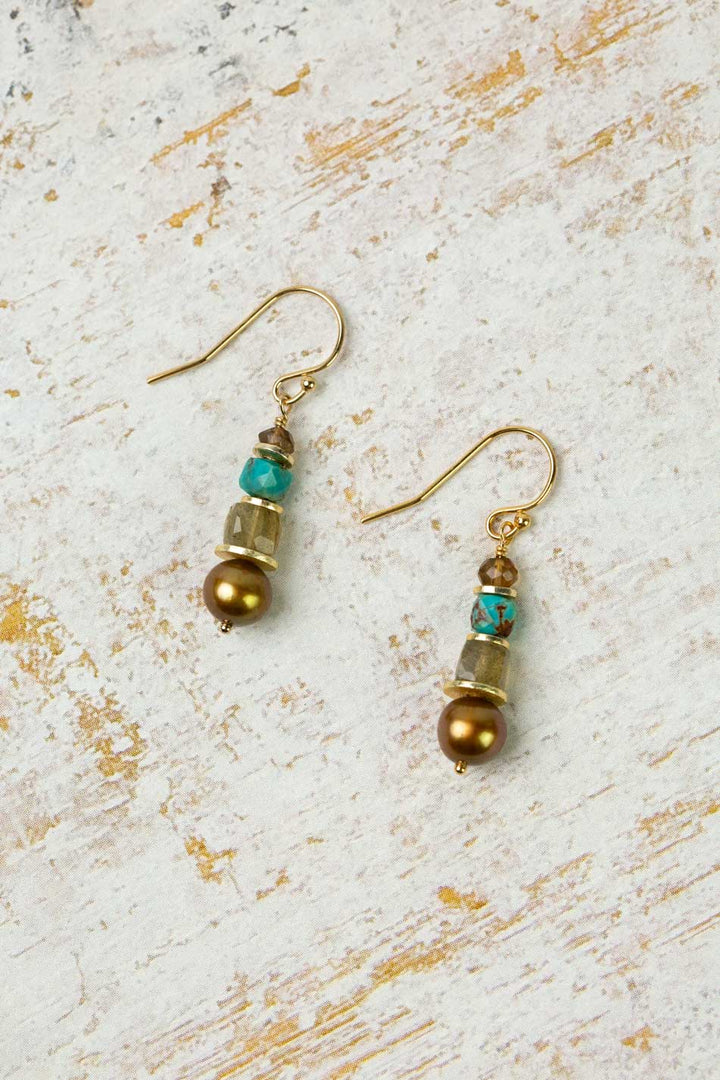 Desert Sunset Freshwater Pearl, Labradorite, Turquoise Simple Earrings