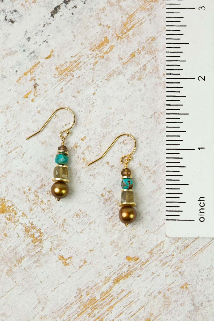 Desert Sunset Freshwater Pearl, Labradorite, Turquoise Simple Earrings