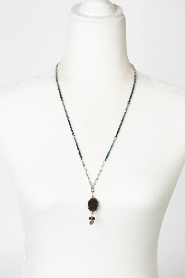 Eclipse 24.5-26.5" Black Druzy Quartz With Labradorite Briolette And Faceted Tourmaline Dangles Statement Necklace