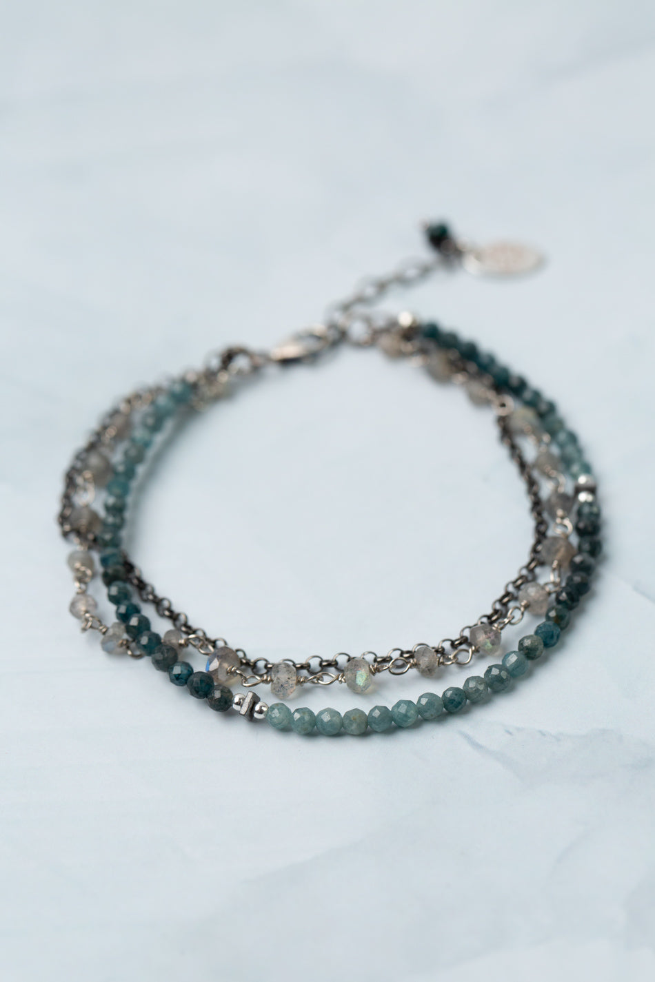 Eclipse 7.5-8.5" Labradorite, Tourmaline, Hematite Multistrand Bracelet