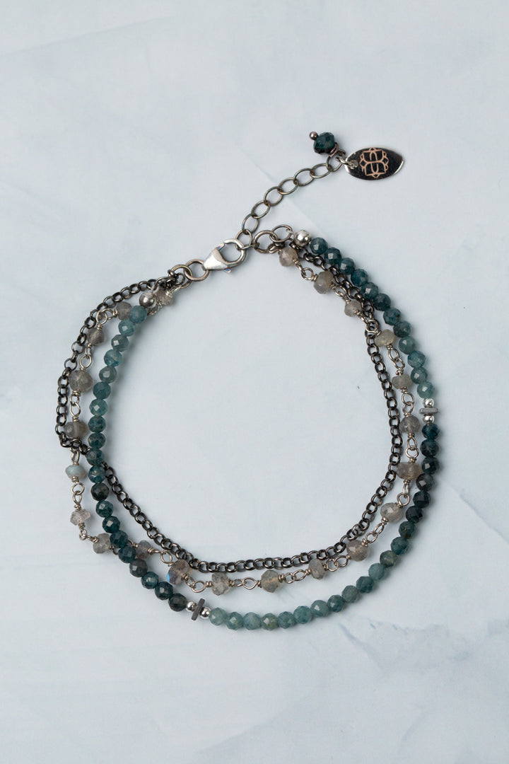 Eclipse 7.5-8.5" Labradorite, Tourmaline, Hematite Multistrand Bracelet