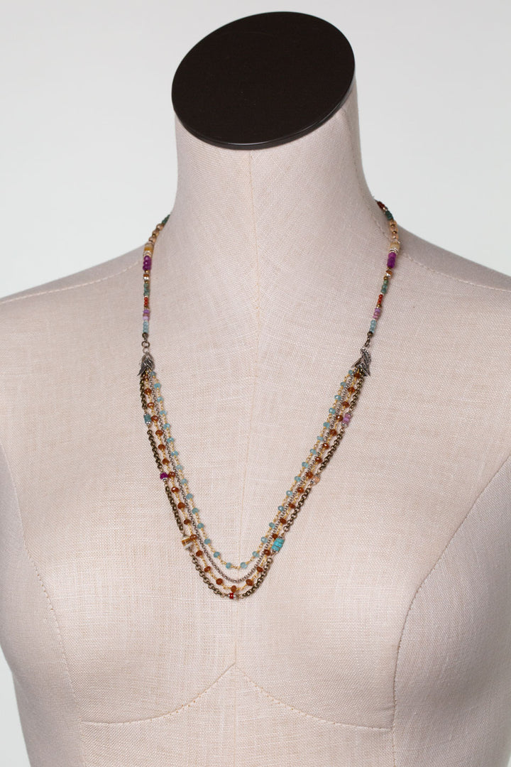 Earthen 24.5-26.5" Amazonite, Czech Glass, Turquoise Multistrand Necklace