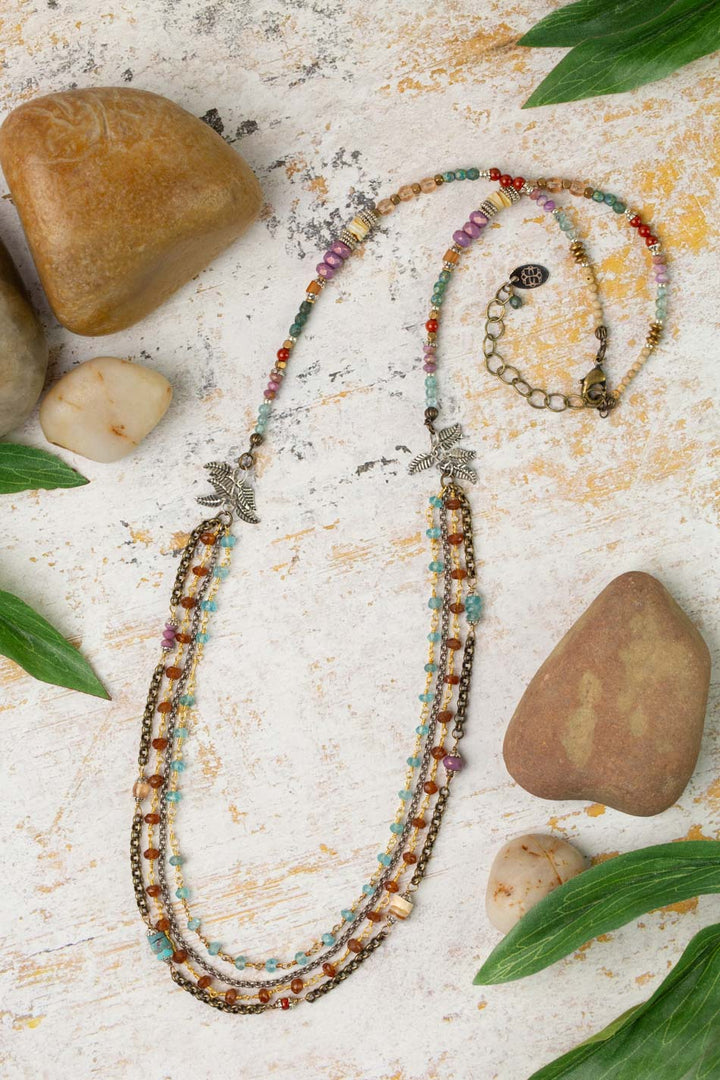 Earthen 24.5-26.5" Amazonite, Czech Glass, Turquoise Multistrand Necklace