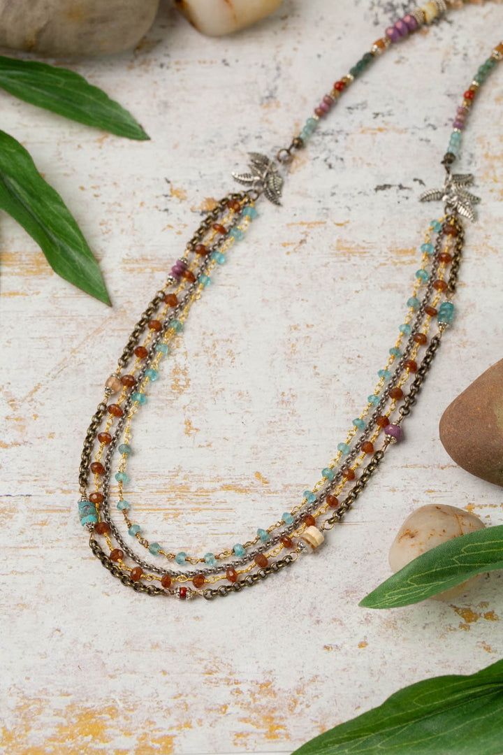 Earthen 24.5-26.5" Amazonite, Czech Glass, Turquoise Multistrand Necklace