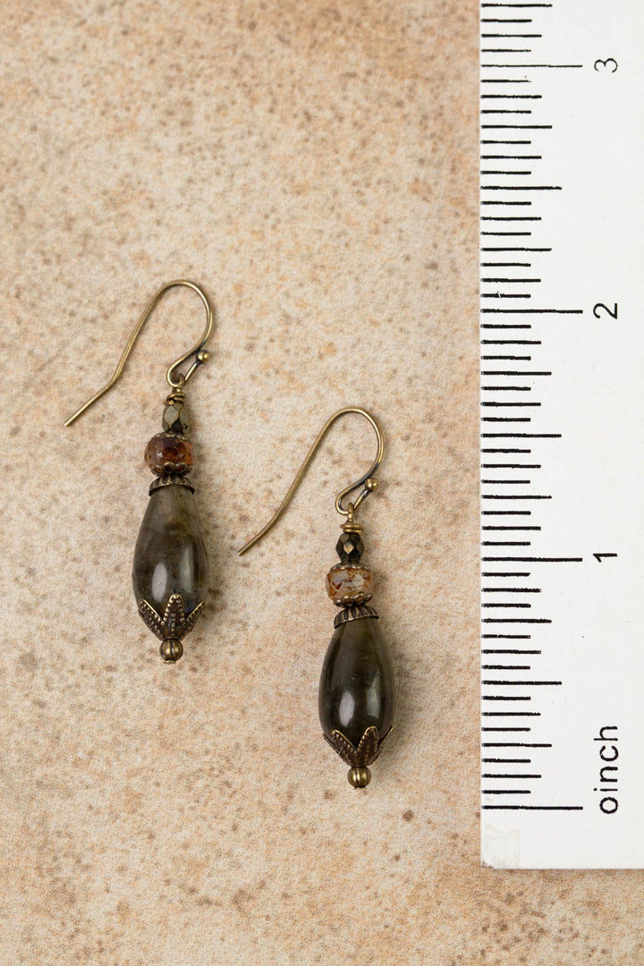 Espresso Czech Glass With Labradorite Simple Earrings