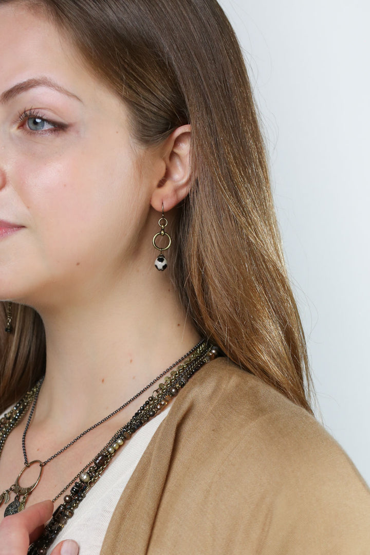 Espresso Dzi Bead Simple Earrings