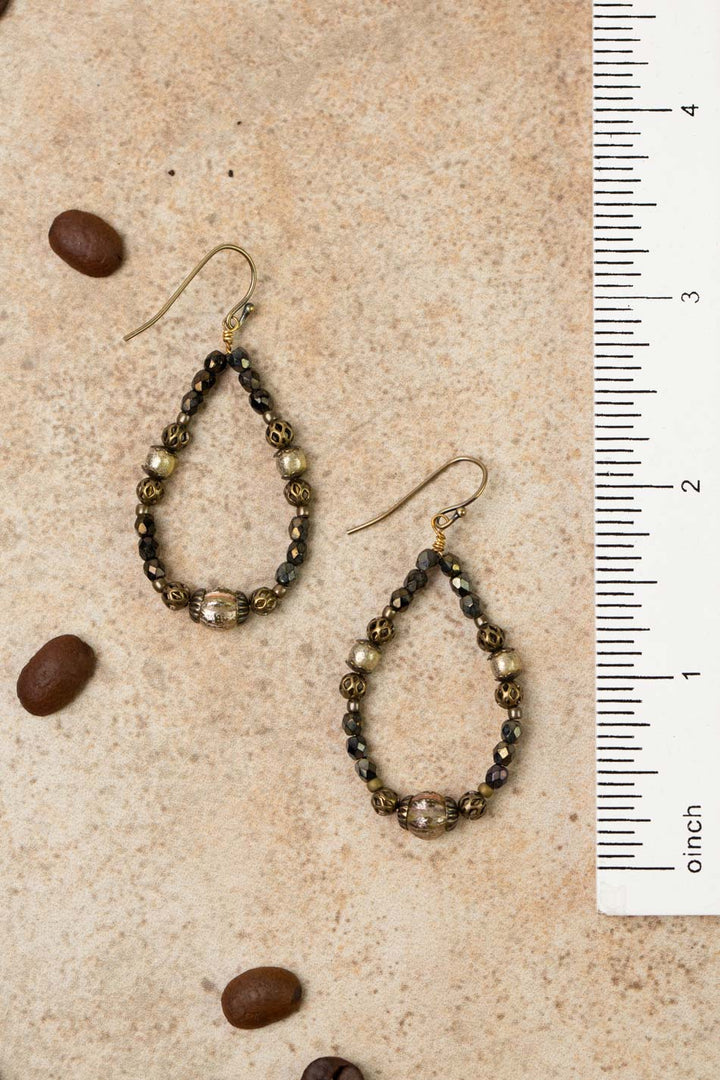 Espresso Czech Glass And Antique Brass Hoops Hoop Earrings