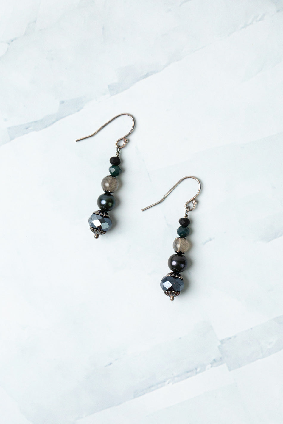 Eclipse Crystal, Freshwater Pearl Simple Earrings