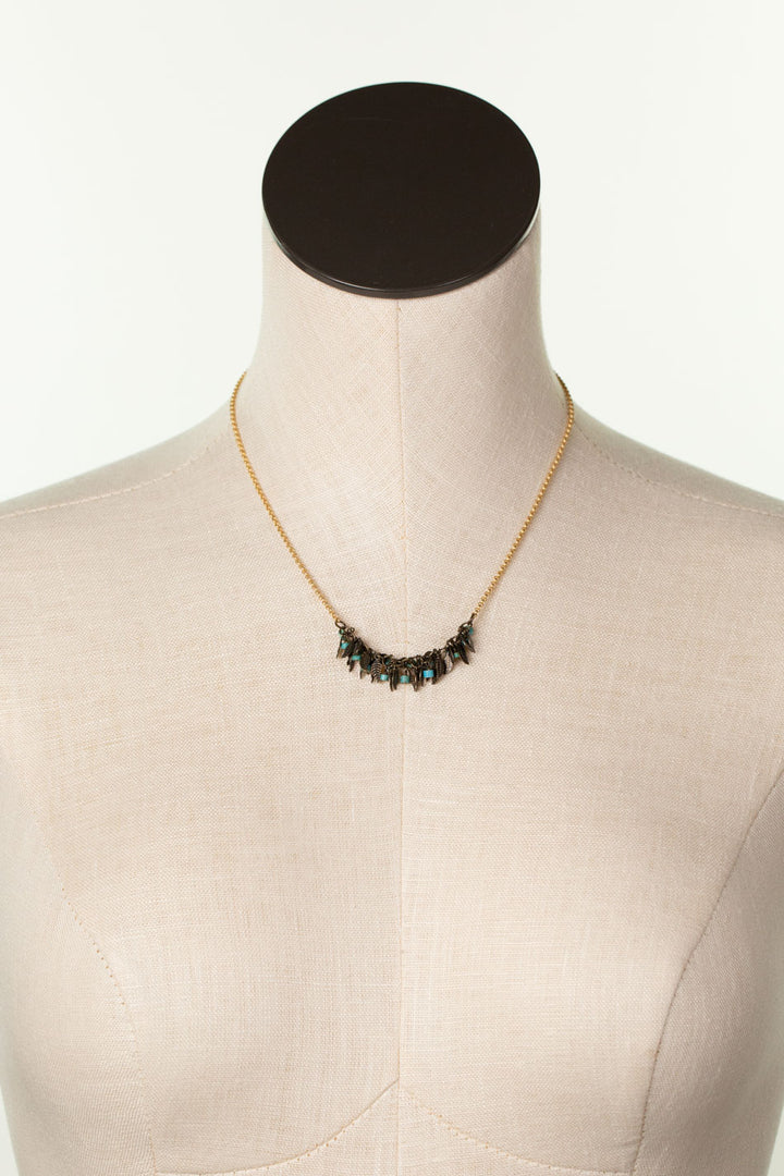 Enlighten 16-18" Antique Brass Leaves, Turquoise Chips Simple Necklace