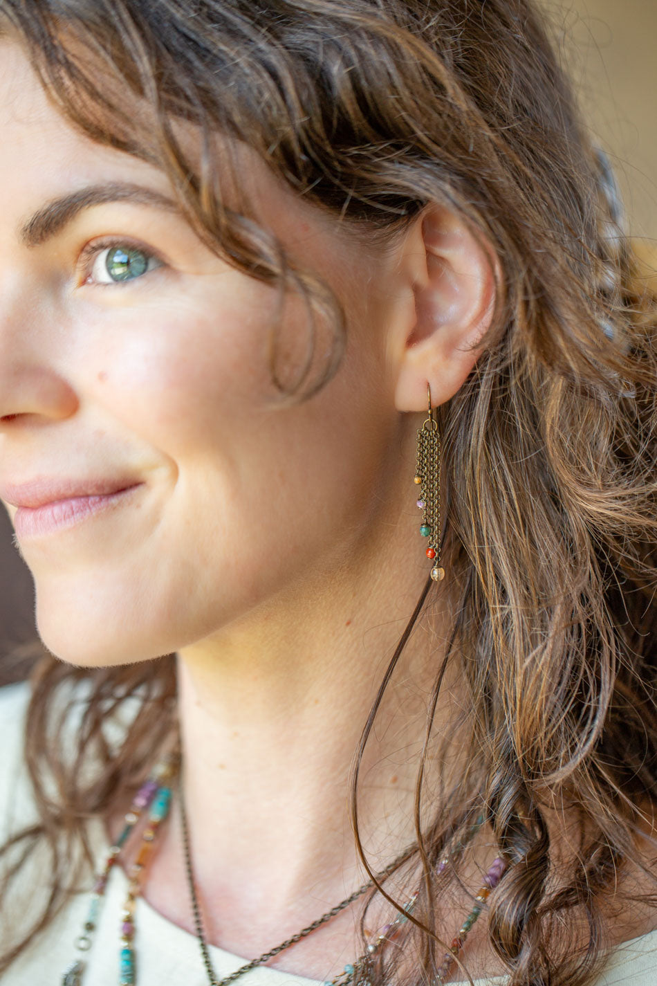 Earthen Czech Glass Tassel Earrings