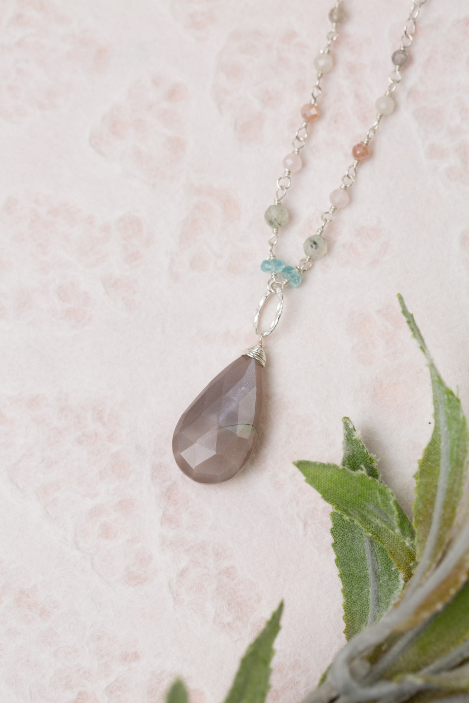 Fae 20-22" Zircon, Aquamarine, Rose Quartz With Chocolate Moonstone Collage Necklace