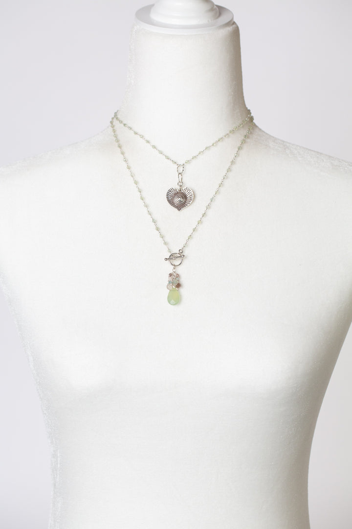 Fae 17 or 34" Rose Quartz, Zircon, Chocolate Moonstone With Prehnite Simple Necklace