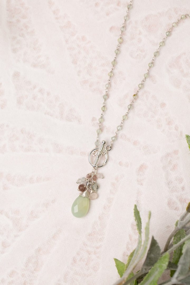 Fae 17 or 34" Rose Quartz, Zircon, Chocolate Moonstone With Prehnite Simple Necklace