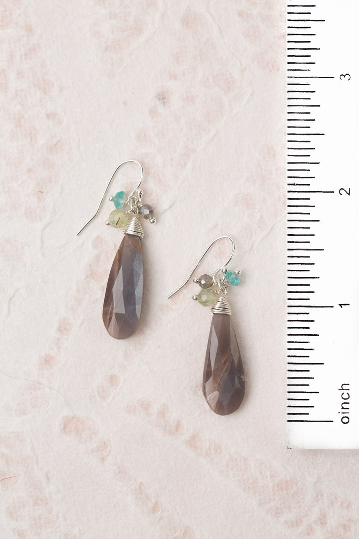 Fae Zircon, Prehnite, Labradorite With Chocolate Moonstone Dangle Earrings