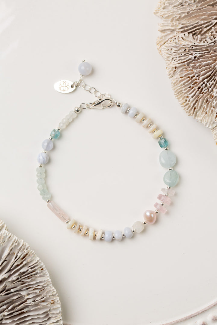 Fae 7.5-8.5" Opal, Aquamarine, Rainbow Moonstone Collage Bracelet