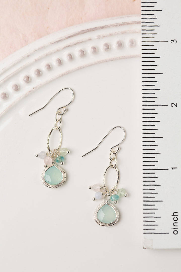 Fae Aquamarine Teadrop With Blue Apatite, Rose Quartz, Moonstone And Blue Lace Chalcedony Cluster Earrings