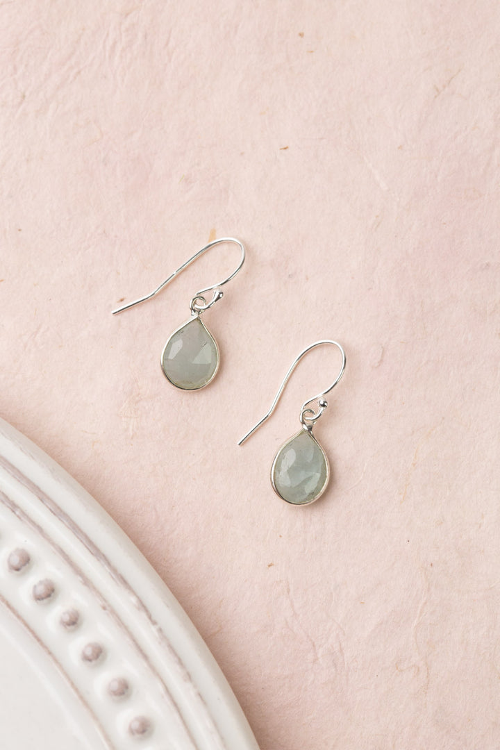 Fae Faceted Aquamarine Teardrop Silver Bezel Simple Earrings