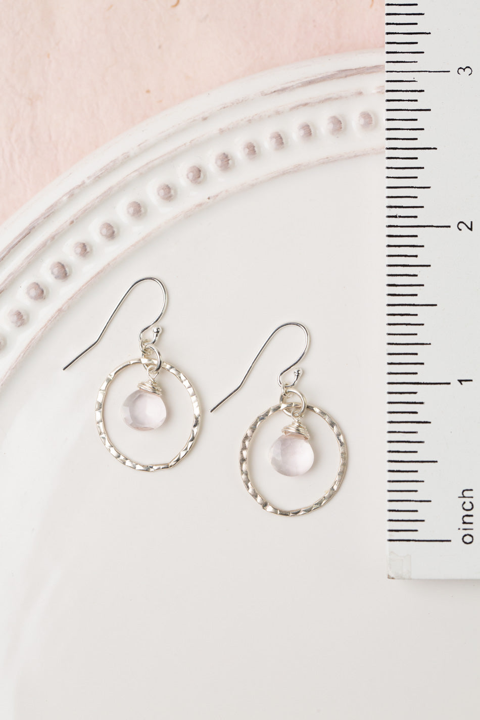 Fae Faceted Rose Quartz Briolette With Hammered Sterling Silver Hoop Earrings