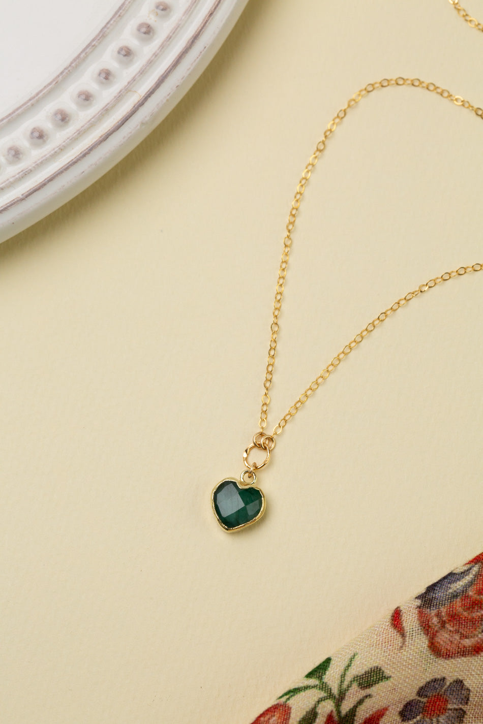 Forget Me Not 15-17" Gold Plated Emerald Heart Simple Necklace