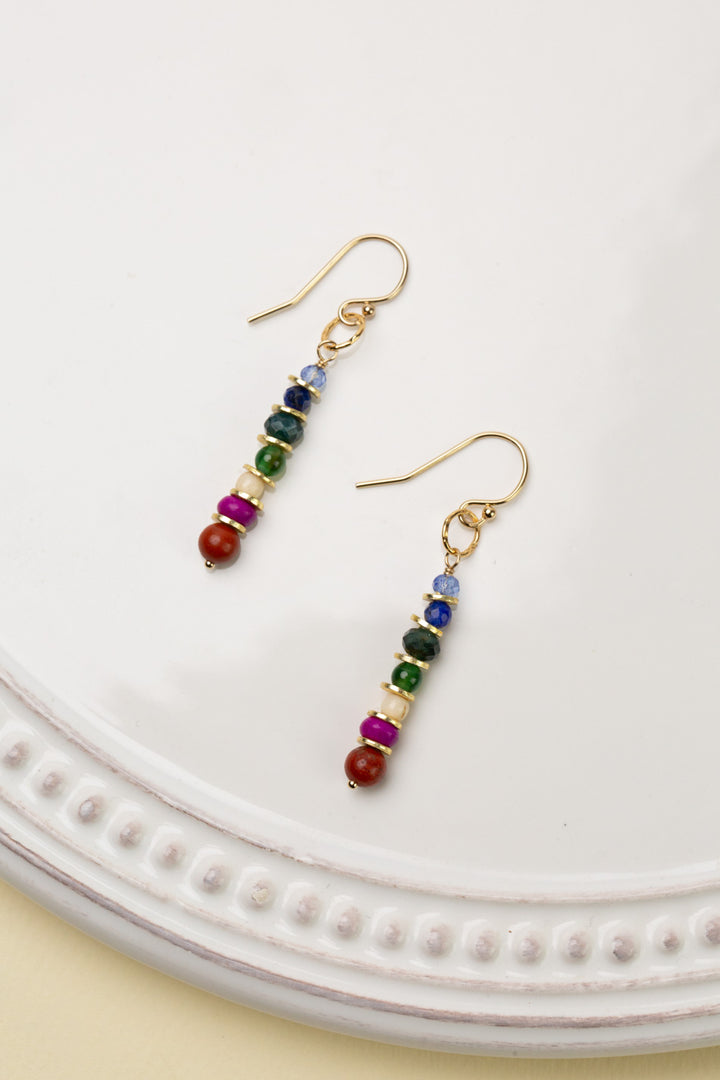 Forget Me Not Red Jasper, Fuchsia Jade, Lapis Lazuli Simple Earrings