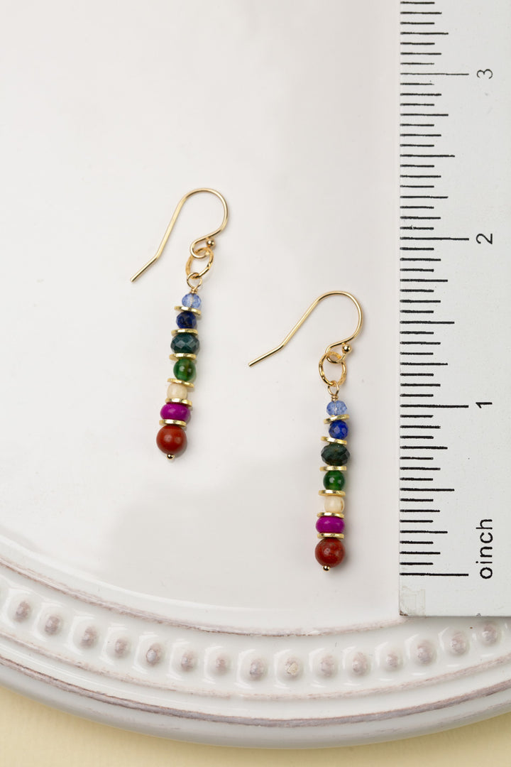 Forget Me Not Red Jasper, Fuchsia Jade, Lapis Lazuli Simple Earrings