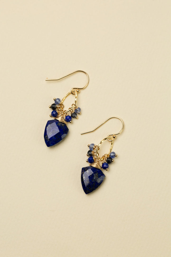 Forget Me Not Crystal With Lapis Cluster Earrings