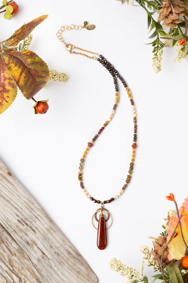 Fireside 17.5-19.5" Pyrite, Czech Glass With Jasper Simple Necklace