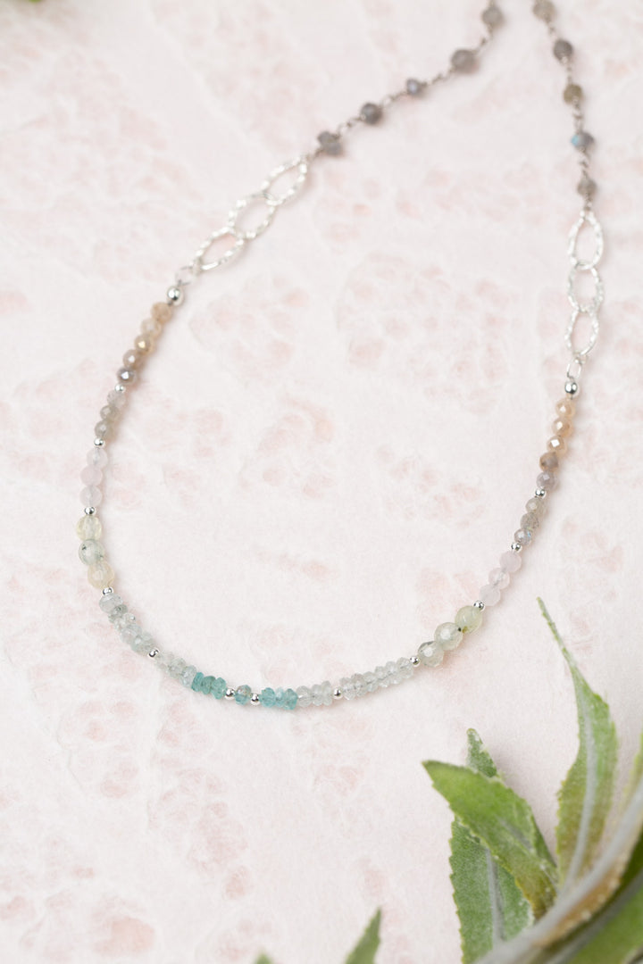 Fae 15-17" Zircon, Aquamarine, Rose Quartz Simple Necklace