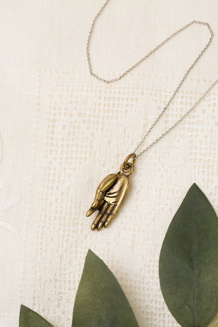 Guidance 25-27" Serpentine With Gyan Mudra Buddha Meditation Thai Antique Brass Hand Simple Necklace