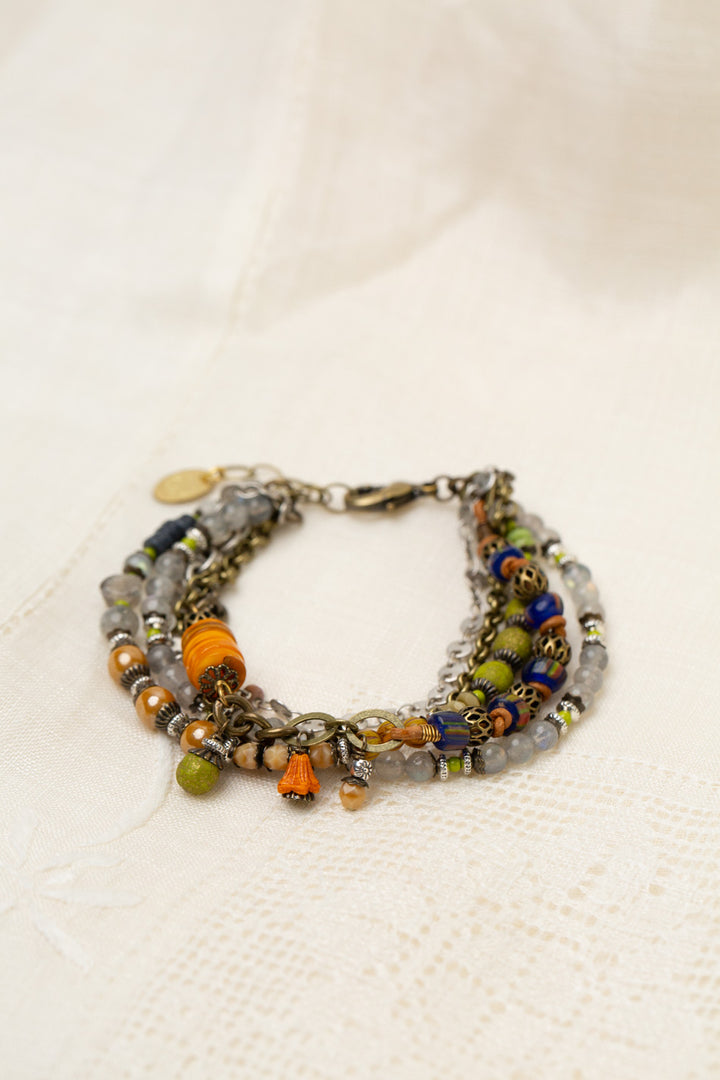 Guidance 7.5-8.5" Labradorite, Moonstone, Czech Glass Multistrand Bracelet