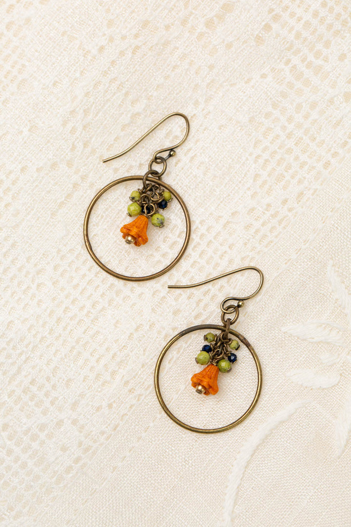 Guidance Czech Glass, Orange Blossom Faceted Serpentine Hoop Earrings