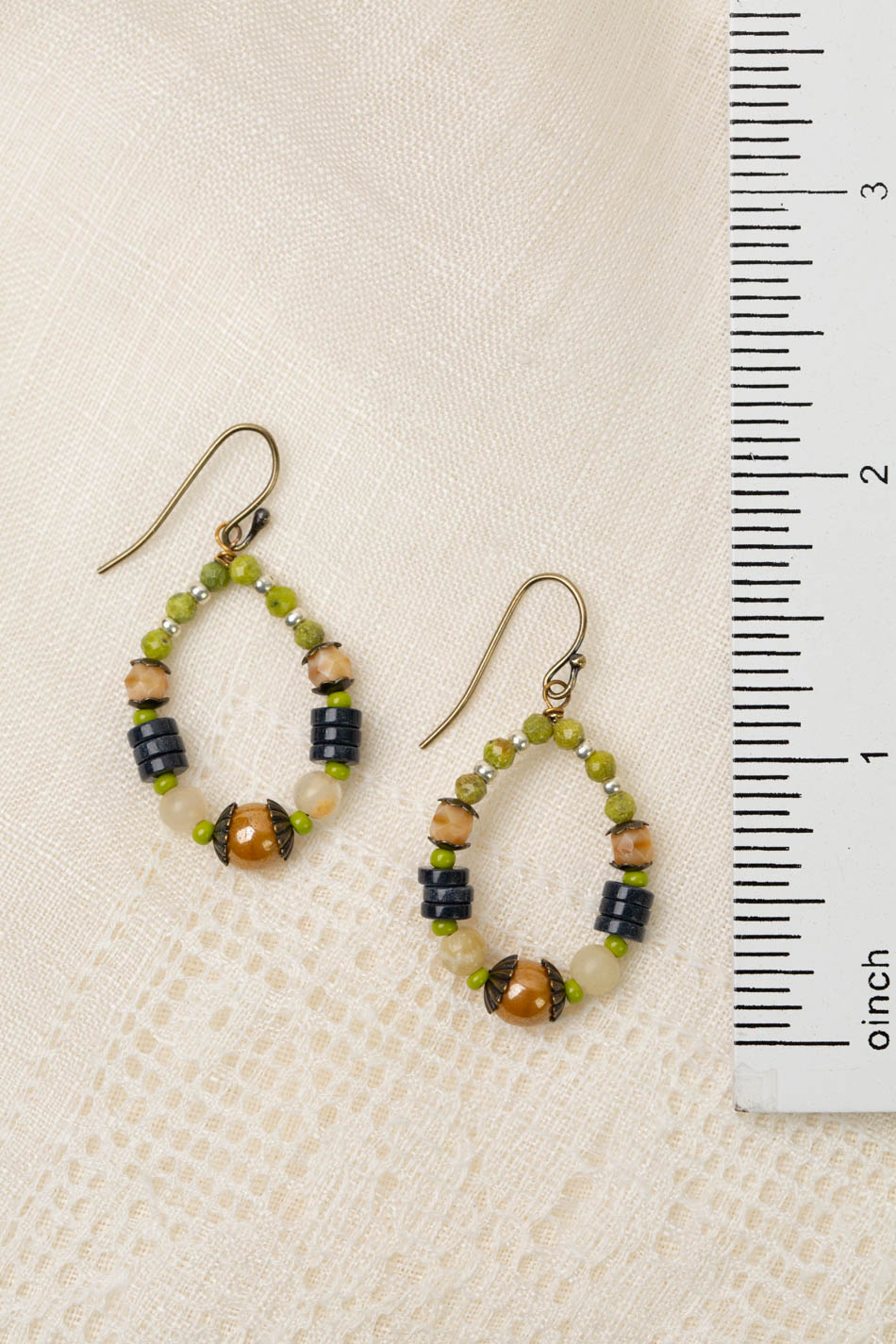 Guidance Faceted Serpentine, Czech Glass, Porcelain Hoop Earrings