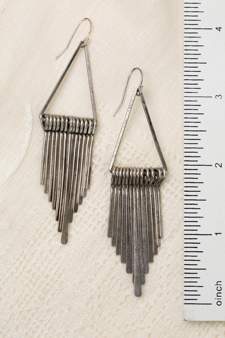 Wisdom Within Antique Silver Plated Brass Triangle With Dangles Statement Earrings