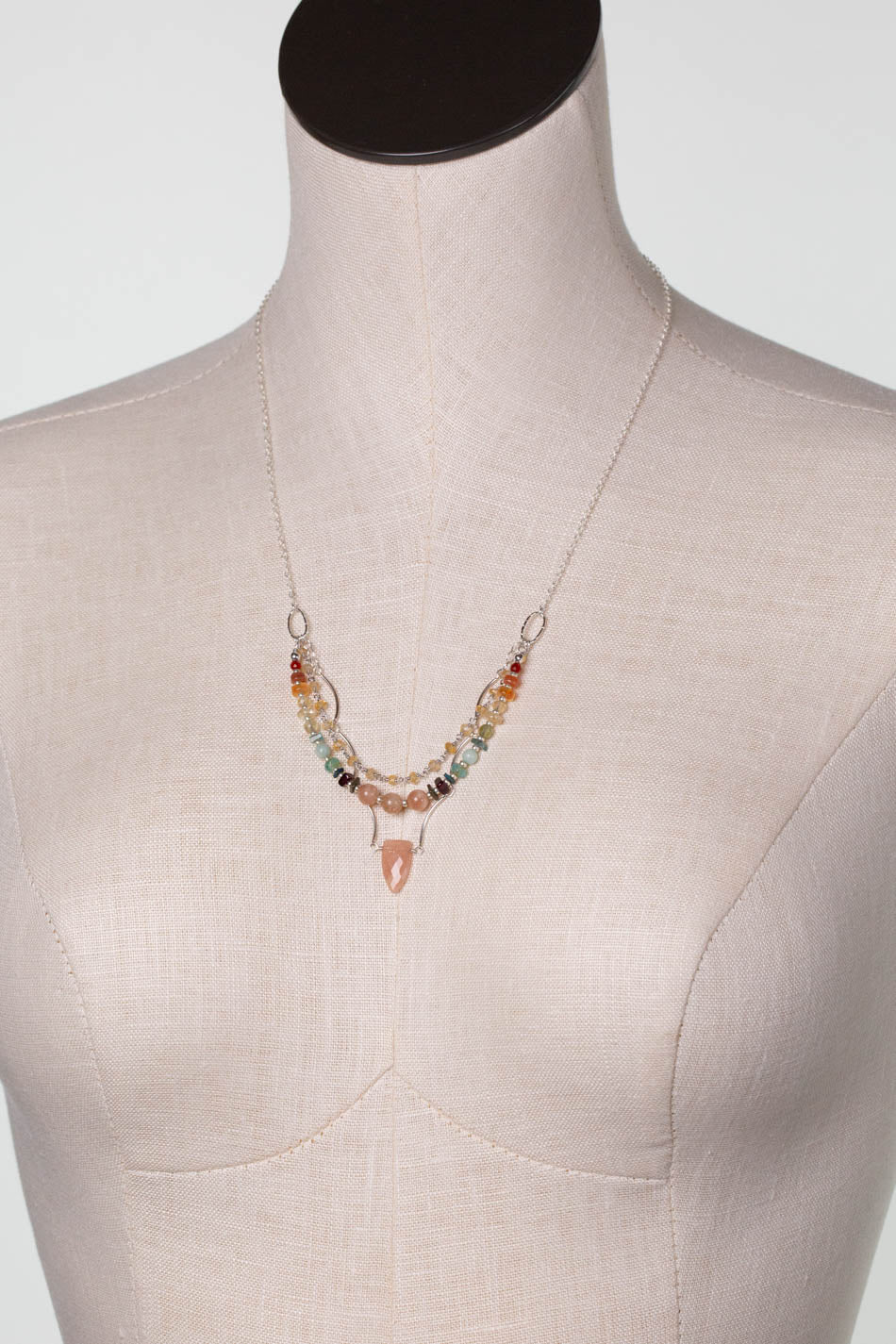 Gentle Breeze 21-23" Peach Moonstone, Carnelian, Apatite Multistrand Necklace