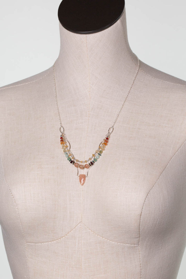 Gentle Breeze 21-23" Peach Moonstone, Carnelian, Apatite Multistrand Necklace