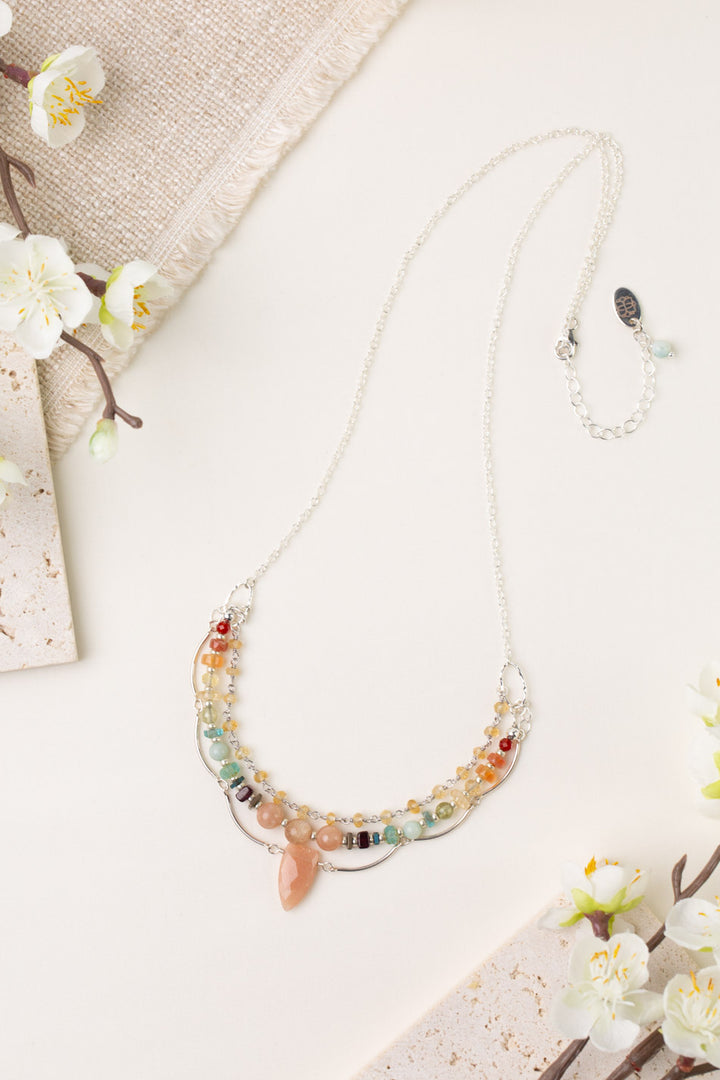 Gentle Breeze 21-23" Peach Moonstone, Carnelian, Apatite Multistrand Necklace