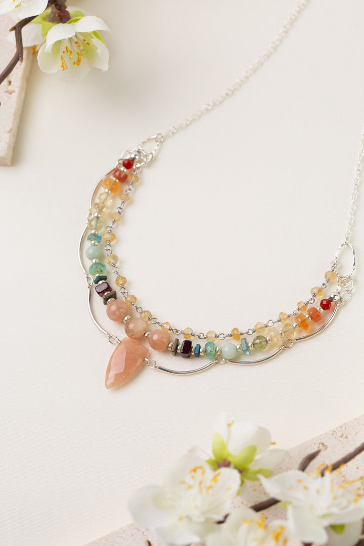 Gentle Breeze 21-23" Peach Moonstone, Carnelian, Apatite Multistrand Necklace