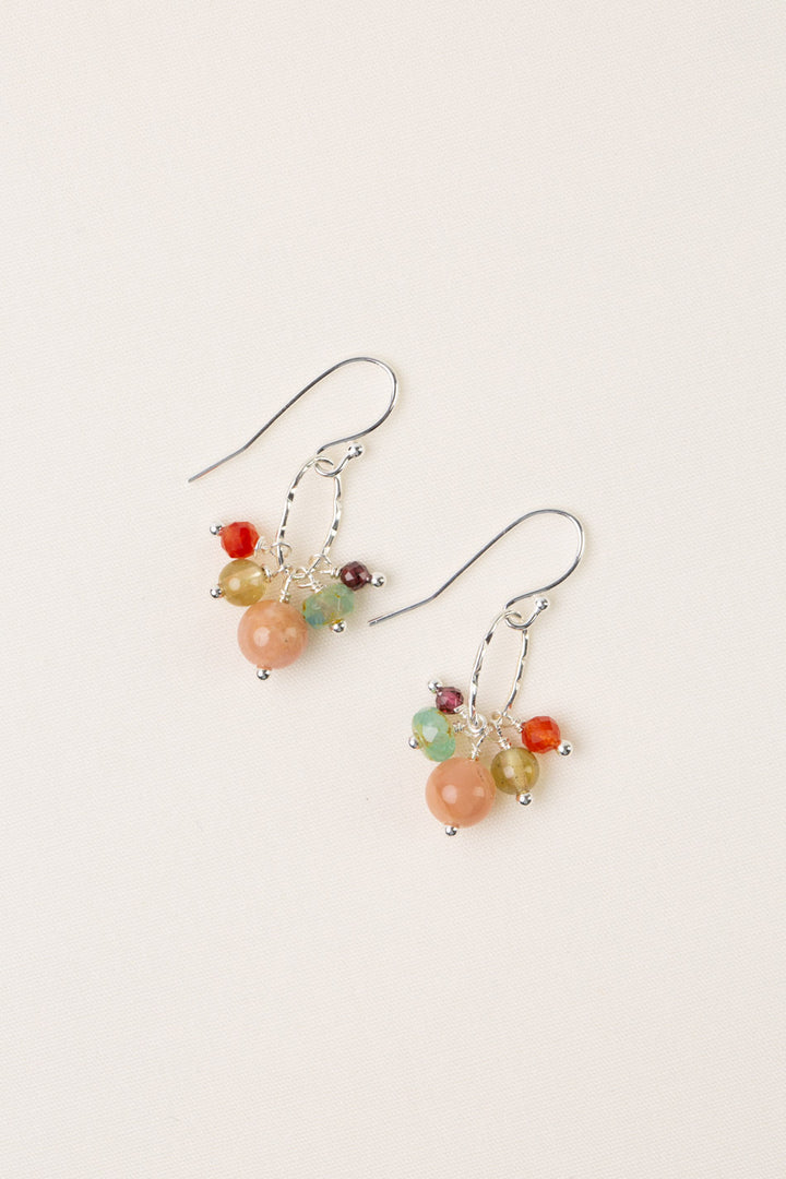 Gentle Breeze Peach Moonstone, Czech Glass, Carnelian Dangle Earrings