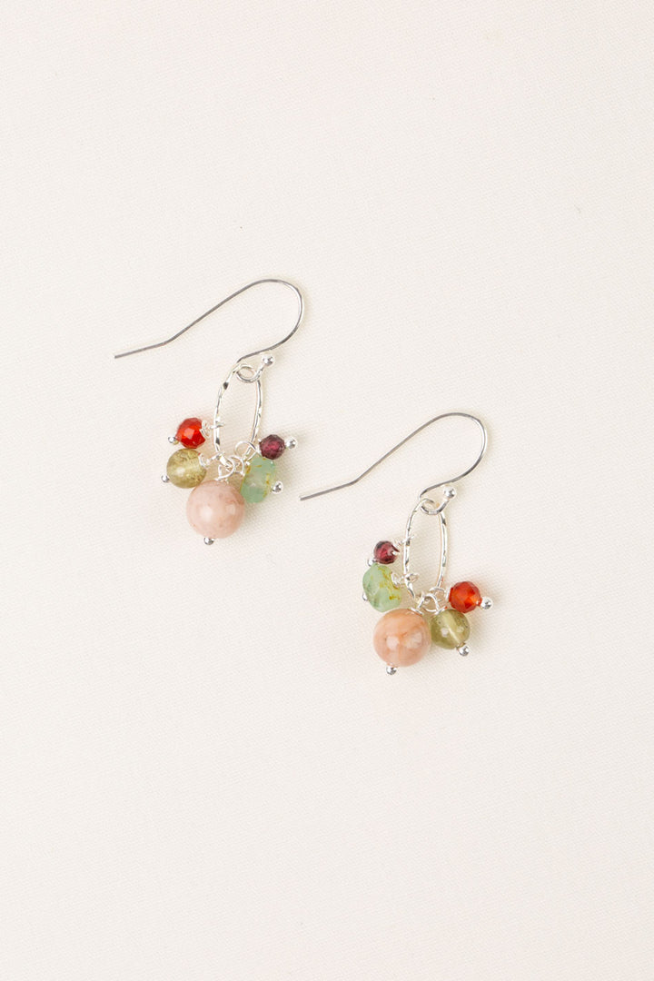 Gentle Breeze Peach Moonstone, Czech Glass, Carnelian Dangle Earrings