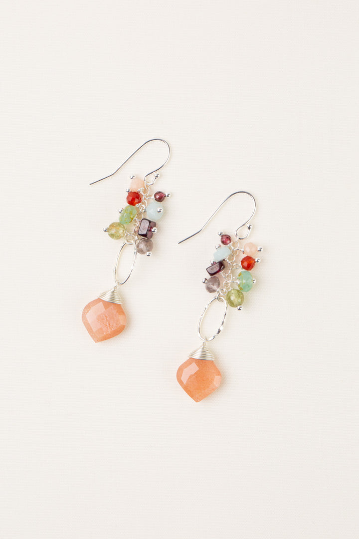 Gentle Breeze Peach Moonstone, Garnet, Apatite Dangle Earrings